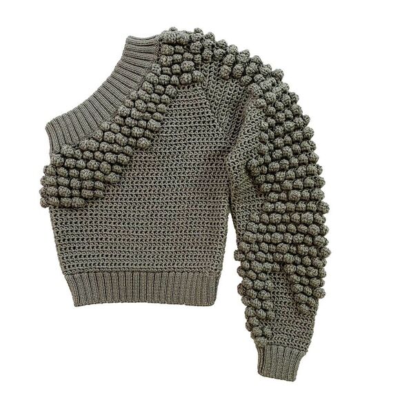 Helmut Lang Pom-Pom Off Shoulder Top Pullover Sweater Hunter Sage Green XS NWOT - Picture 1 of 9